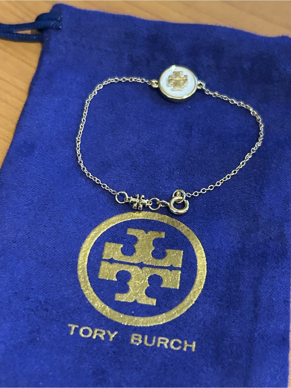 Tory Burch Kira Enamel Pendant Chain Bracelet.
